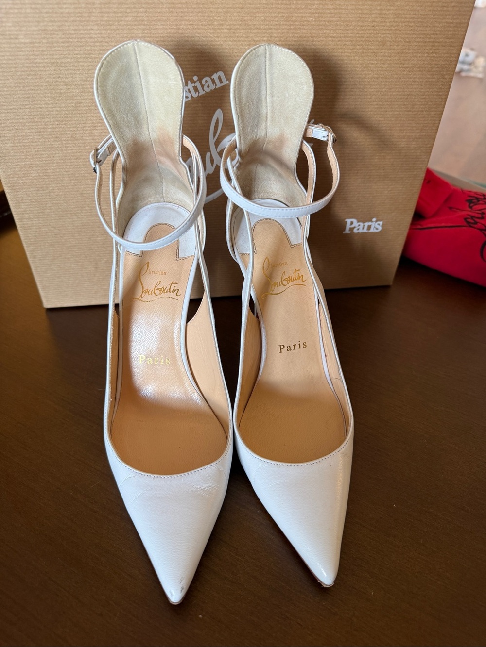 Christian Louboutin White Pointed-Toe Ankle-Strap Stiletto Pumps in Mascara 36.5 - Picture 3 of 16